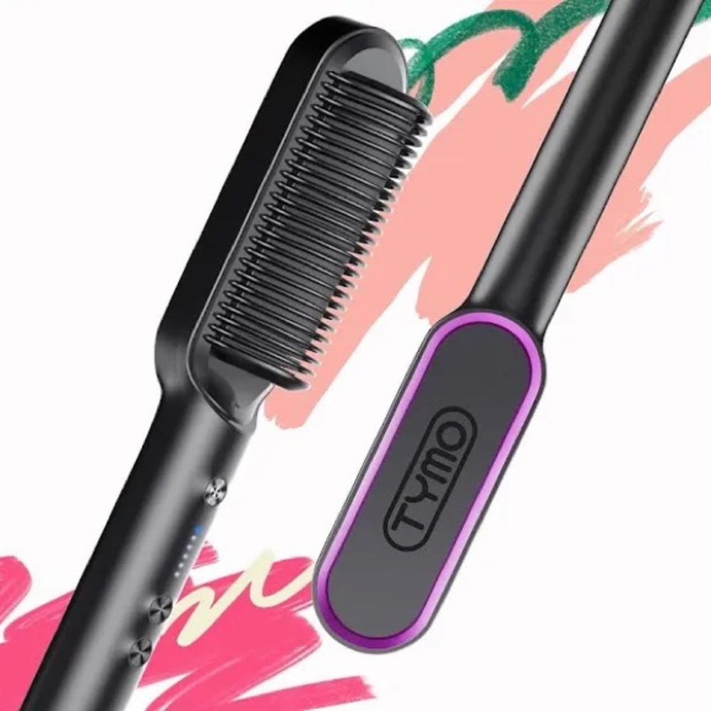 🔥SALE🔥•TYMO • Hair Straightening Comb • Black & Pink • - Picture 2 of 8